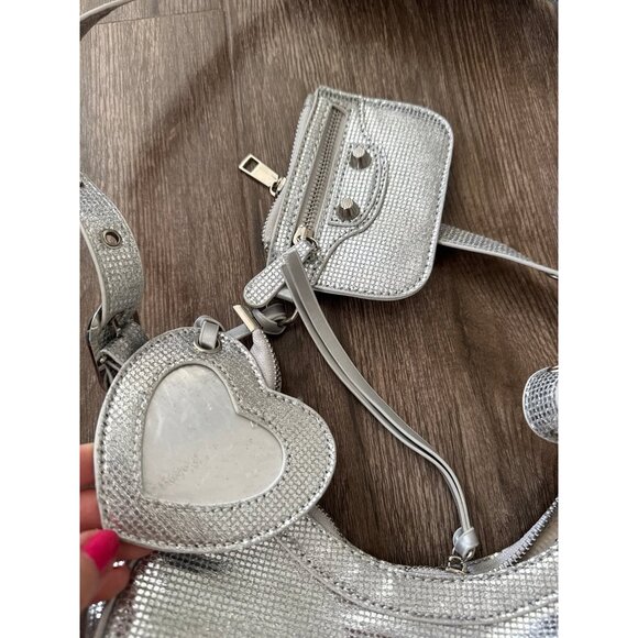 Shiny Y2K Retro Crossbody Bags Set Faux Leather Purse Silver color - Picture 4 of 8